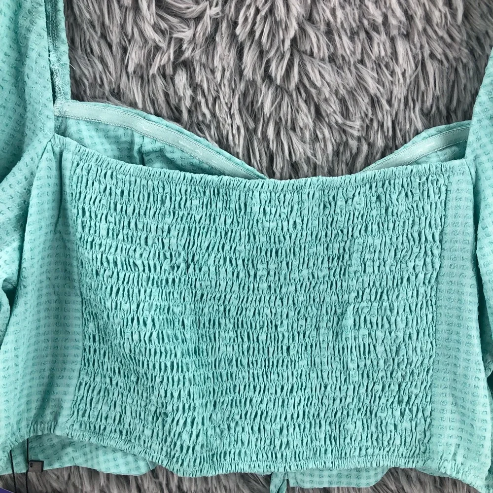 Shein Crop Top Womens 2XL Curve Blue Bustier Square Neck Lace Balloon Sleeve - Picture 6 of 10